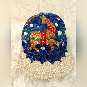 Sequin Christmas Reindeer Baseball Cap